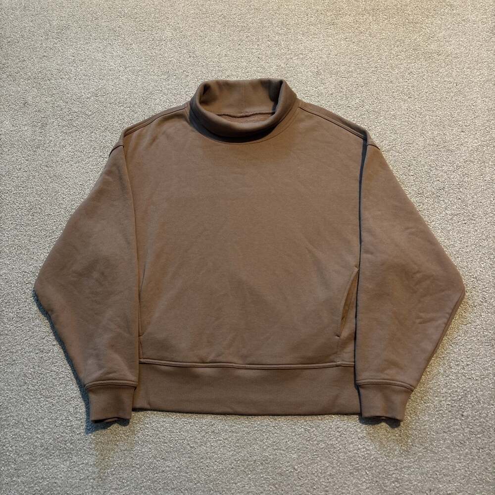Alo Yoga Hazy Mock Neck Oversized Pullover Sweater Toasted Almond Women's Sz S